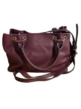 Nanette Lepore Burgundy Pebbled Faux Leather Satchel Handbag Gold Hardware Luxe